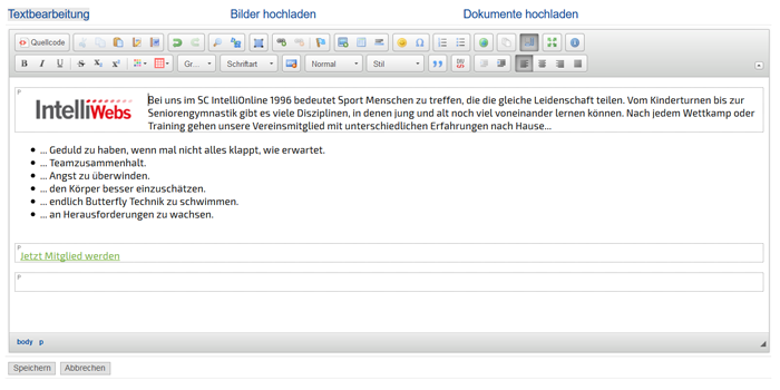 Inhalte im Editor in IntelliWebs pflegen