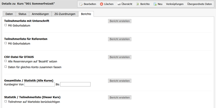 Verschiedene Kurslisten in IntelliEvent