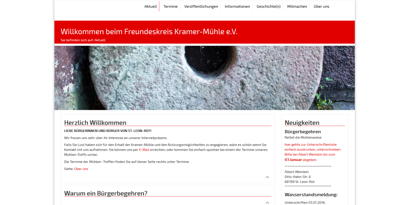 Designbeispiel Freundeskreis Kramer Mühle
