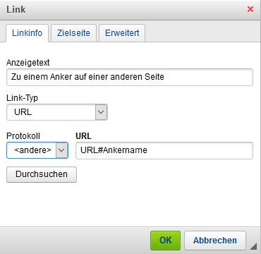 Angaben beim Verlinken auf einen Anker