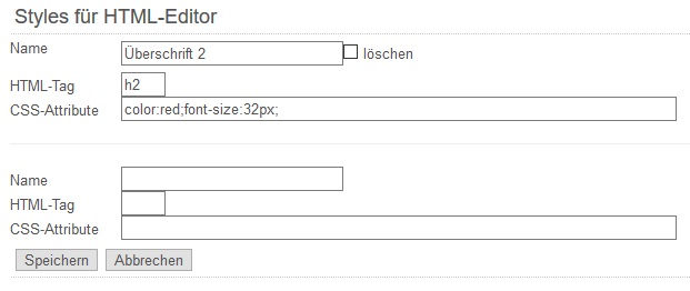 Styles für HTML-Editor in IntelliWebs