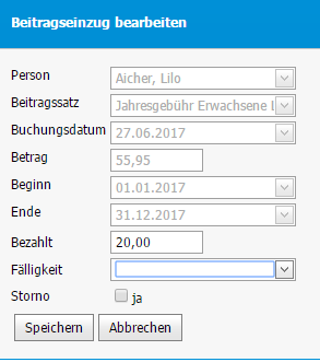 IntelliVerein Beitragseinzug bearbeiten