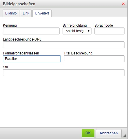 Parallax Effekt in den Bildeigenschaften festlegen