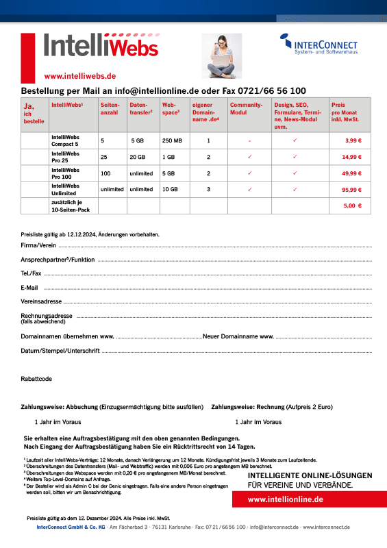 IntelliWebs bestellen