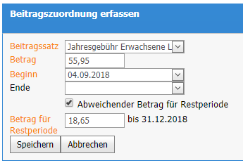 Restbetrag Beitrag unterjährig IntelliVerein