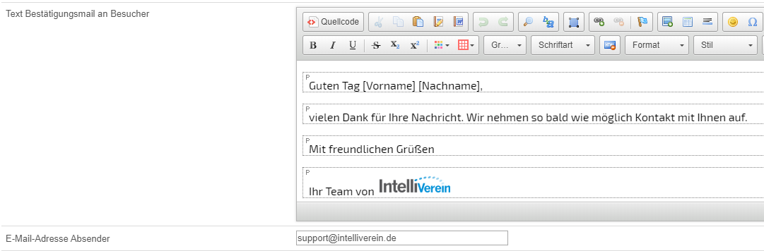 Screenshot Bestätigungsmail an Besucher konfigurieren