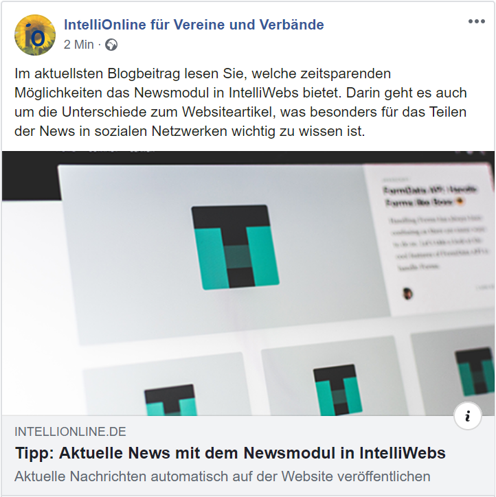 Link zum Websiteartikel auf sozialen Netzwerken