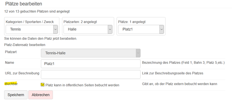 IntelliCourt-Plätze zur Online-Buchung freigeben oder sperren