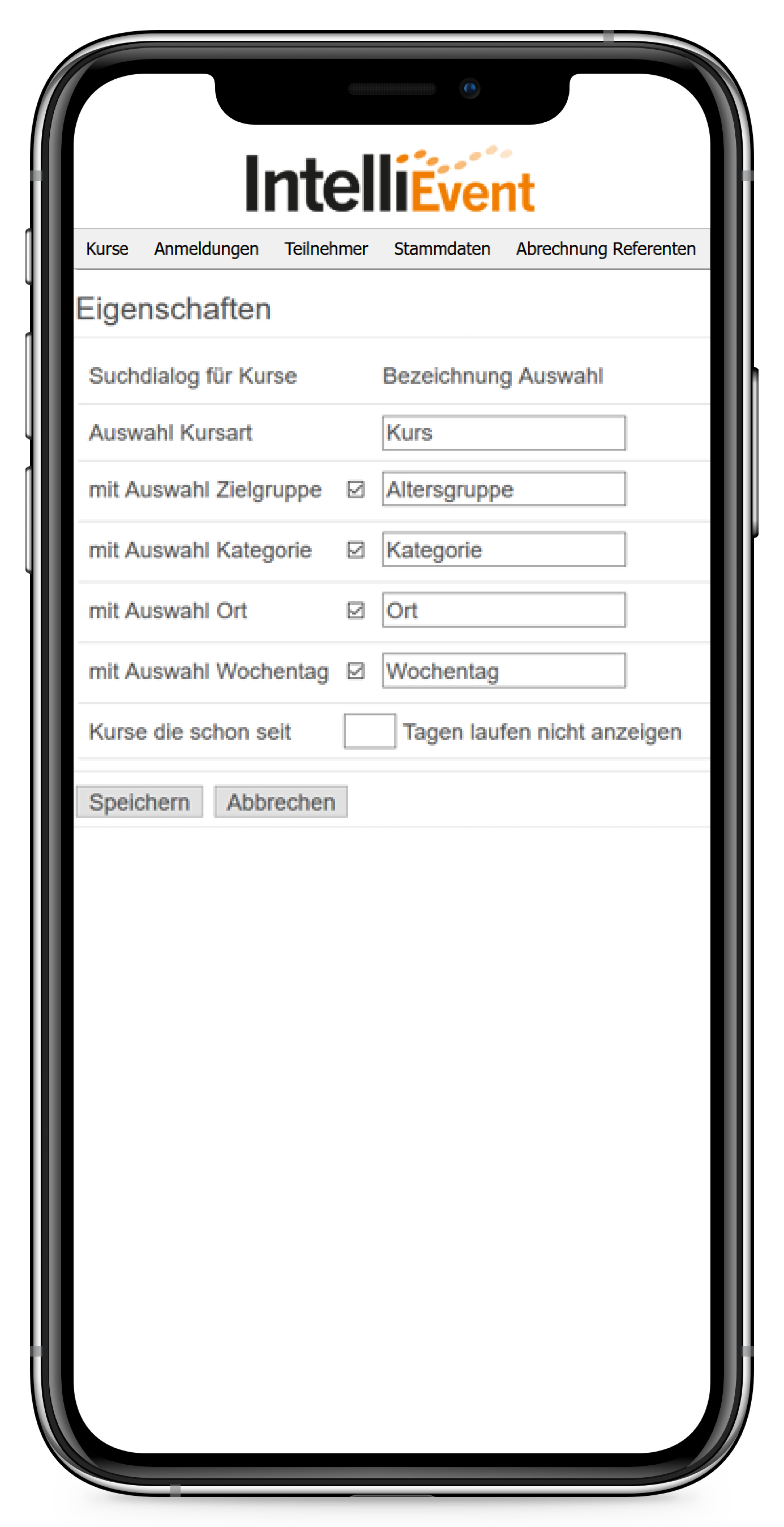 Kurssuche in IntelliEvent