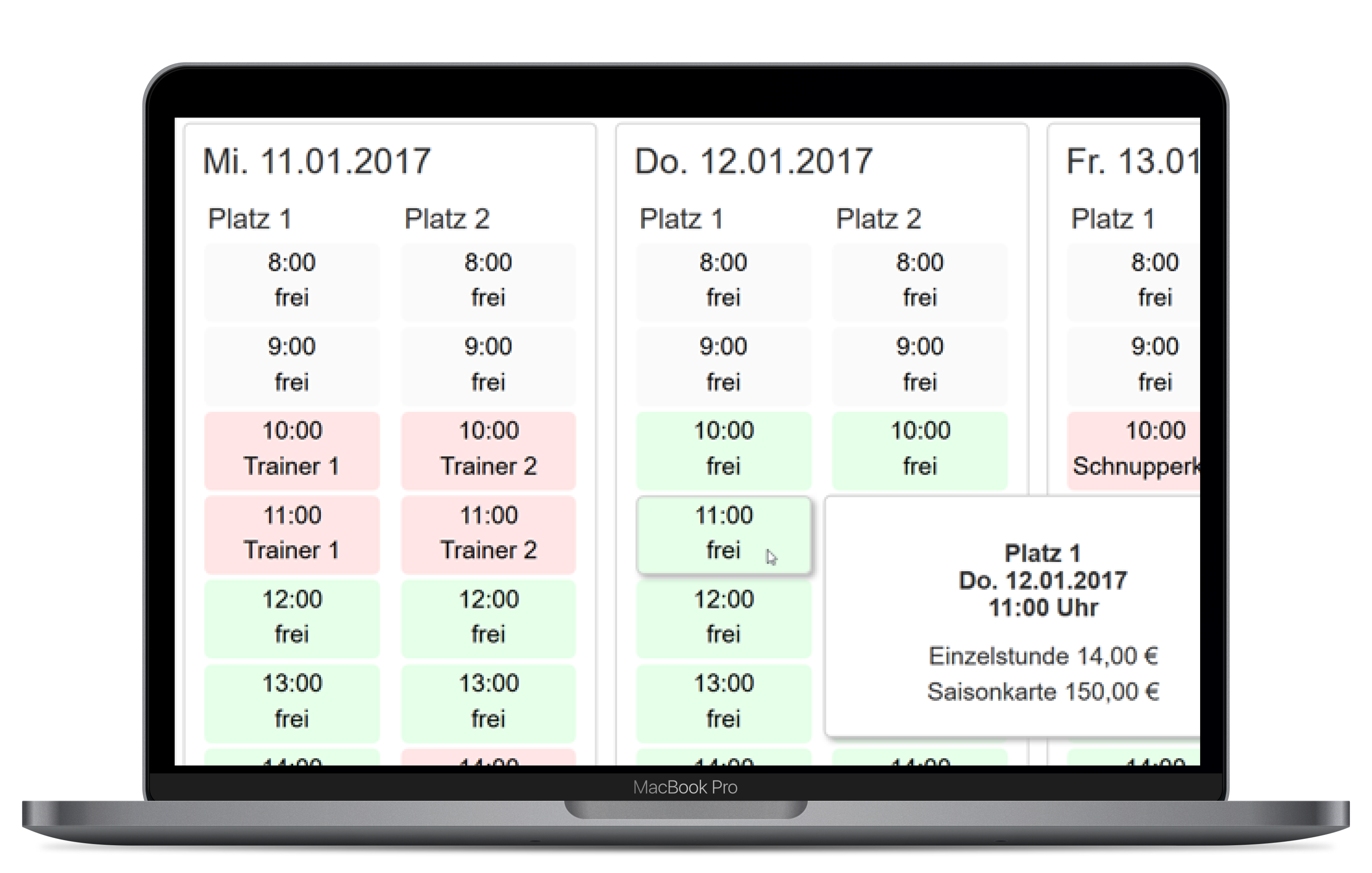 Aktuelle Platzbelegungen in IntelliCourt